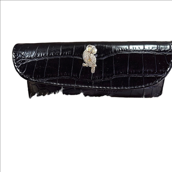 Accessories - Vintage Springs Street Black Croc-Embossed rhinestone pearl Owl eyeglass case
